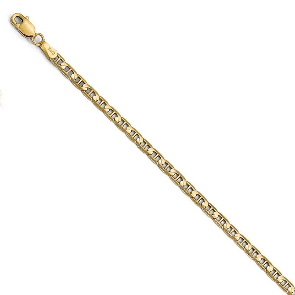 3mm 14k Yellow Gold Concave Anchor Chain Bracelet - 7 Inch